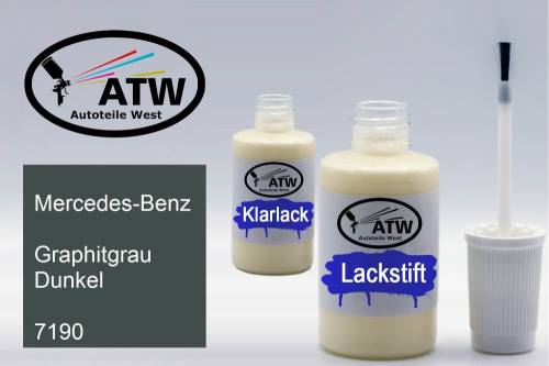 Mercedes-Benz, Graphitgrau Dunkel, 7190: 20ml Lackstift + 20ml Klarlack - Set, von ATW Autoteile West.